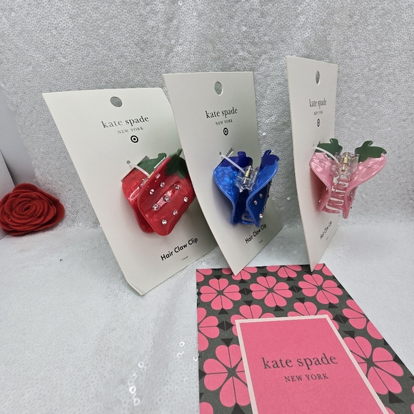 Kate Spade x Target Limited Edition Collection 3 Hair Claw Clips Red Pink Blue - Picture 4 of 16